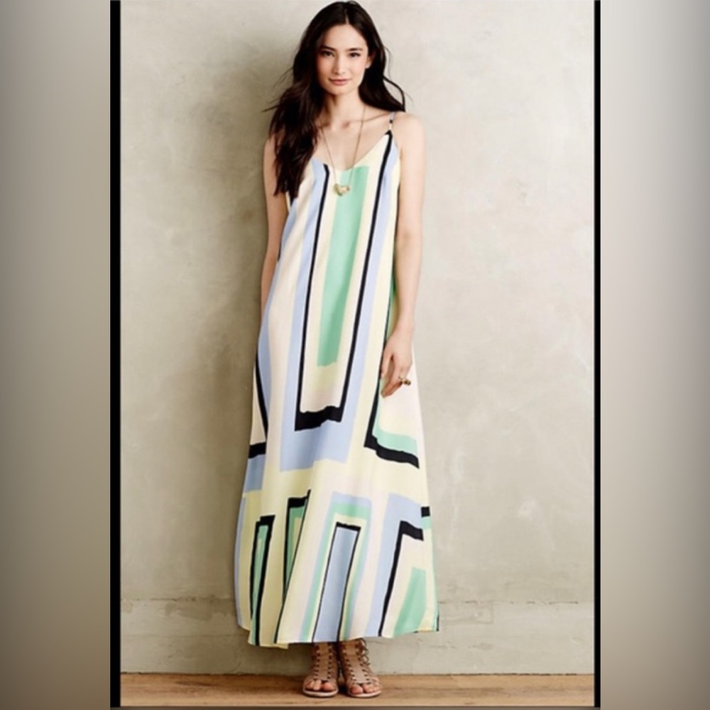 Anthropologie Maeve Geometric Print A-Line Maxi Slip Dress